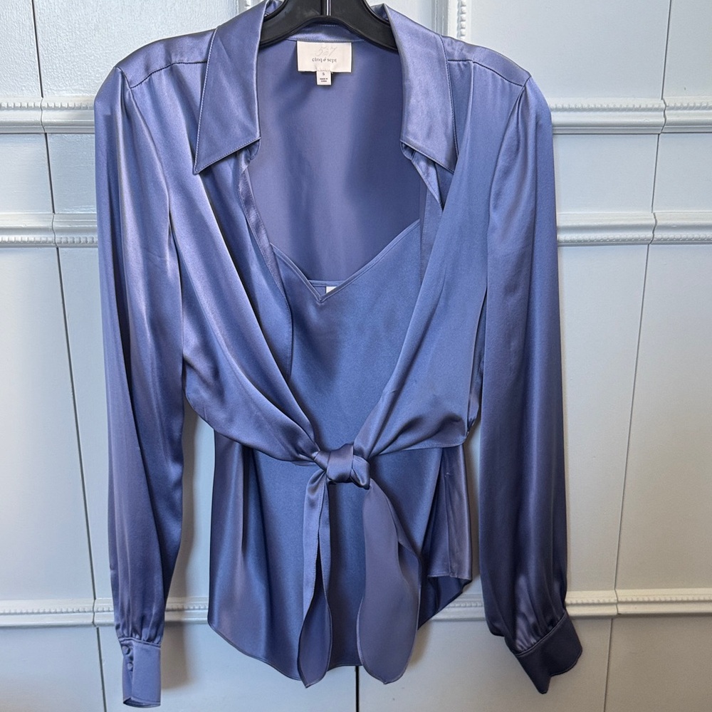 Cinq à Sept Satin Tie-Front Blouse in Purple